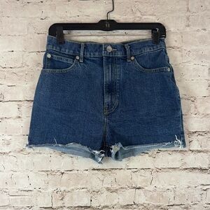 EVERLANE Women's 27 The Way High Denim Short Dark Wash Raw Hem Stretch Cotton